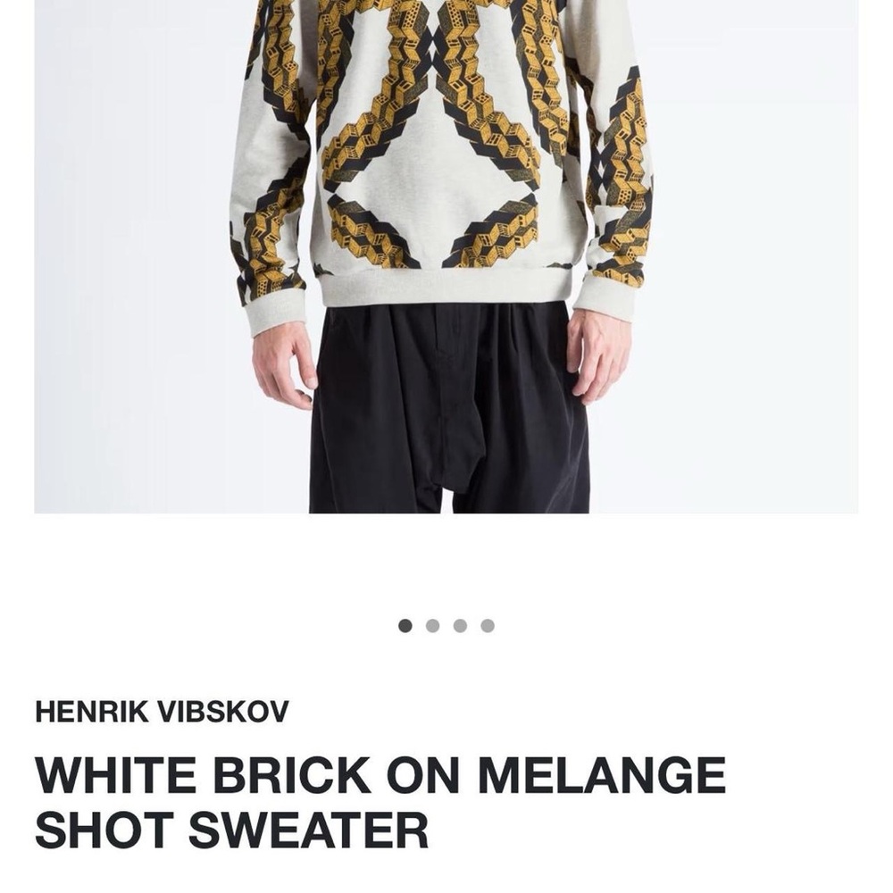 Men’s Henrik Vibskov Gray Crewneck Sweater with Black & Gold Print - Picture 3 of 7